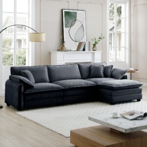 115" Modular Sectional Sofa,L Shaped Sectional Couches for Living Room,3-Seater Corduroy Upholstered Cloud Couches with Movable Ottoman and Deep Seats