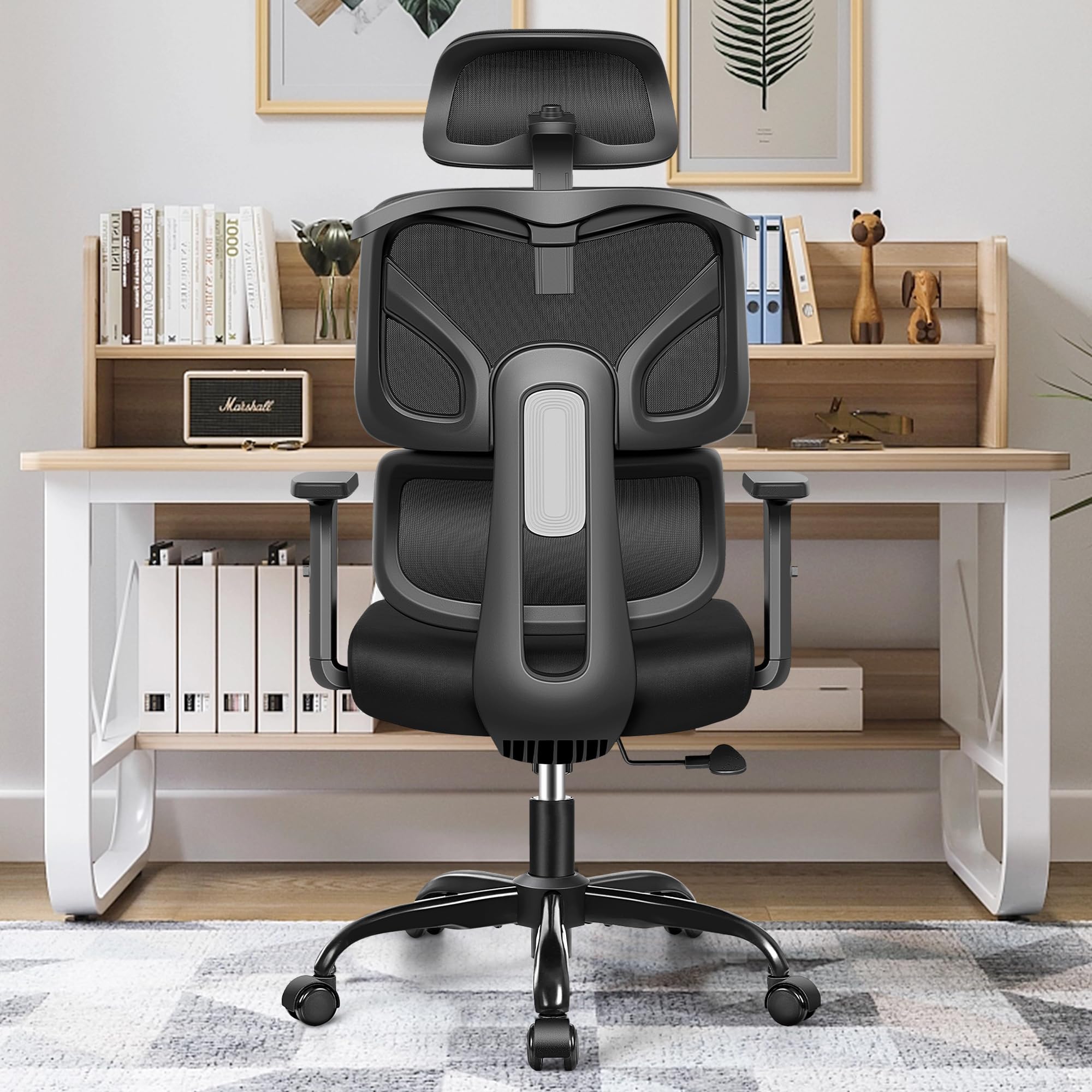 Office Chair Ergonomic Desk Chair, High Back Gaming Chair, Big and Tall Reclining Chair Breathable Mesh Comfy Home Office Desk Chair Lumbar Support Computer Chair Adjustable Arms, 3D Headrest (Black)