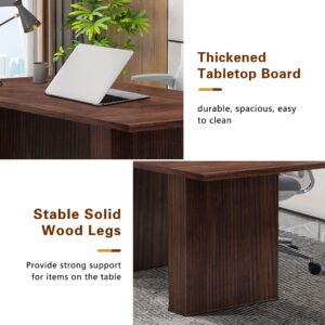 LEVNARY 78 Inch Long Executive Desk, Large Office Desk with Wood Strip Base, Modern Farmhouse Computer Desk Business Furniture for Home Office (Walnut)