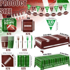 178Pcs Football Party Supplies Includes Dinner Plates, Dessert Plates, Napkins, Cups,Banner and Touchdown Tablecloth for Football Birthday Party Football Gameday Tailgate Party Decorations Serve 25