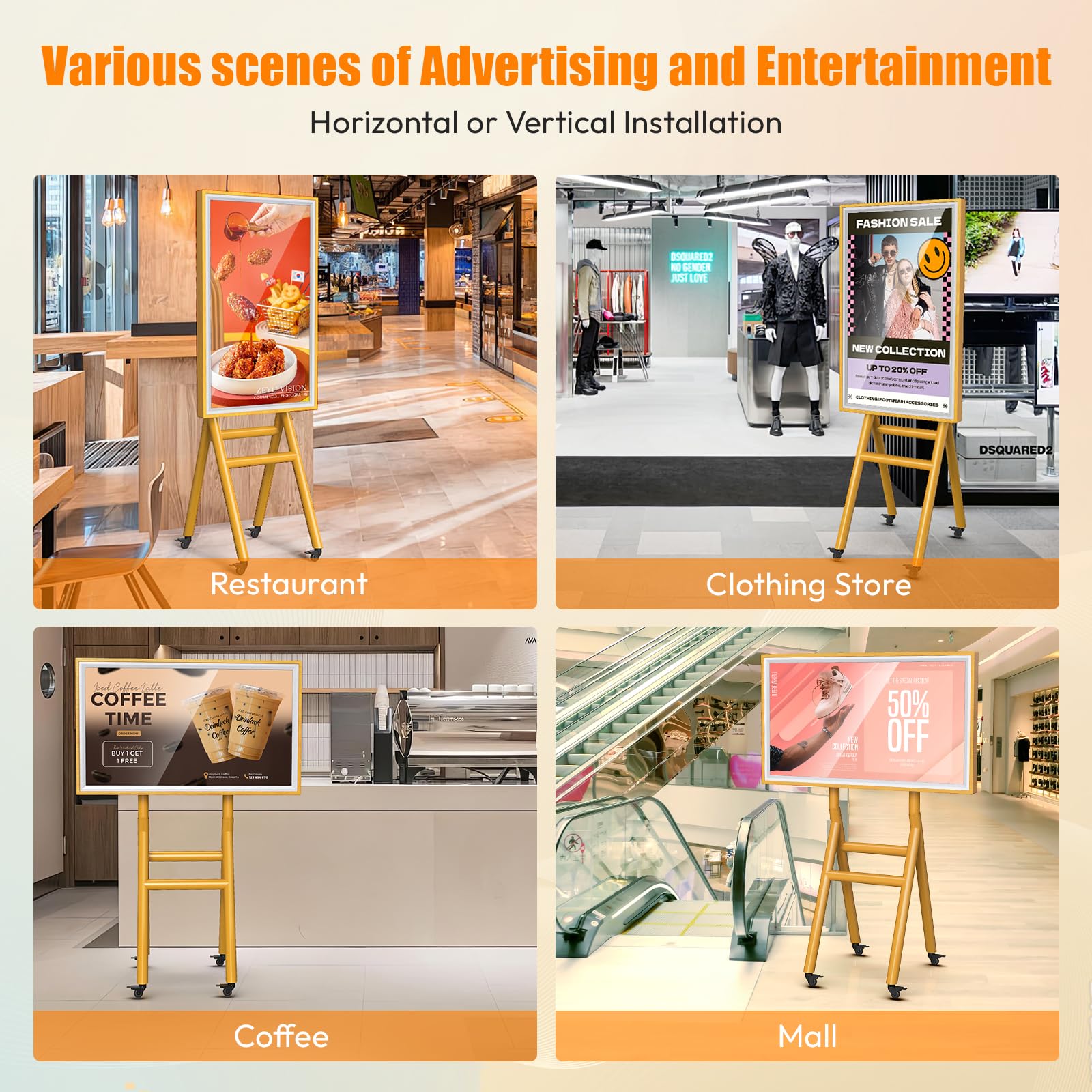 QIXZOCV 43 Inch Wooden Mobile Digital Signage Displays with Flight Case, Capacitive Touchscreen Advertising Display Kiosk, Portable Photo Booth Stand by with Screen Mirroring App Publishing