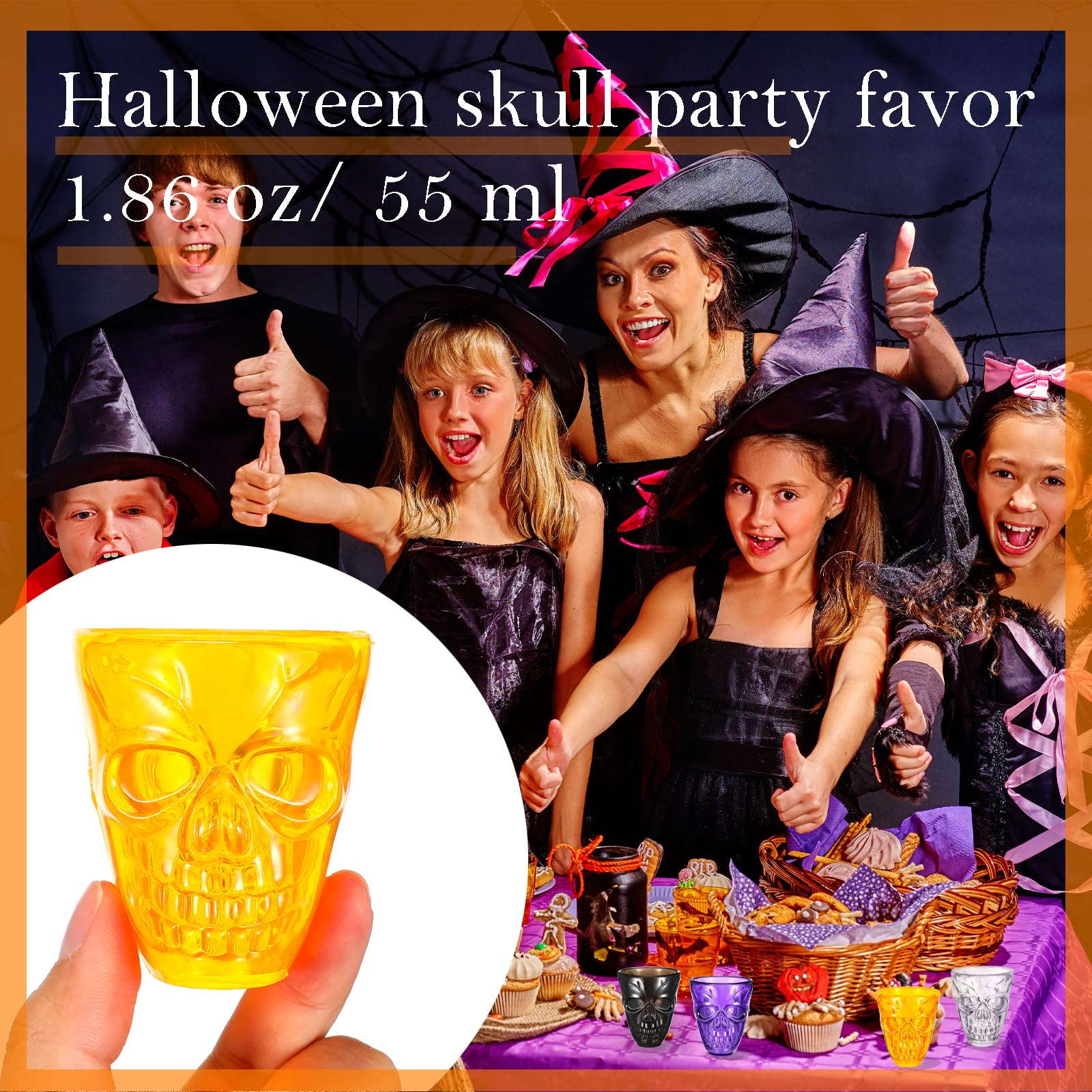 Yaure Joy 16 Pcs Halloween Skull Shot Glasses Unbreakable Plastic Halloween Cups for Halloween Skull Party Favor Halloween Party Decoration 1.86 oz/ 55 ml