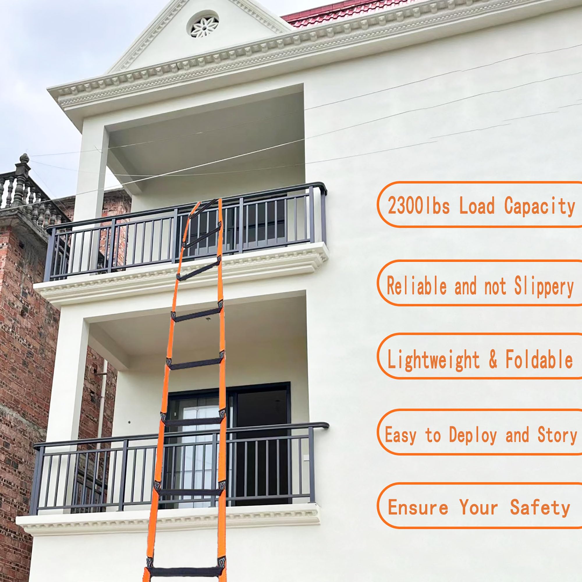 Fire Escape Ladder 16ft Emergency Fire Ladder Training Soft Ladder Jump Grid Ladder 2-3 Story Residential Reusable Window Balcony Treehouse Safety Rope Ladder