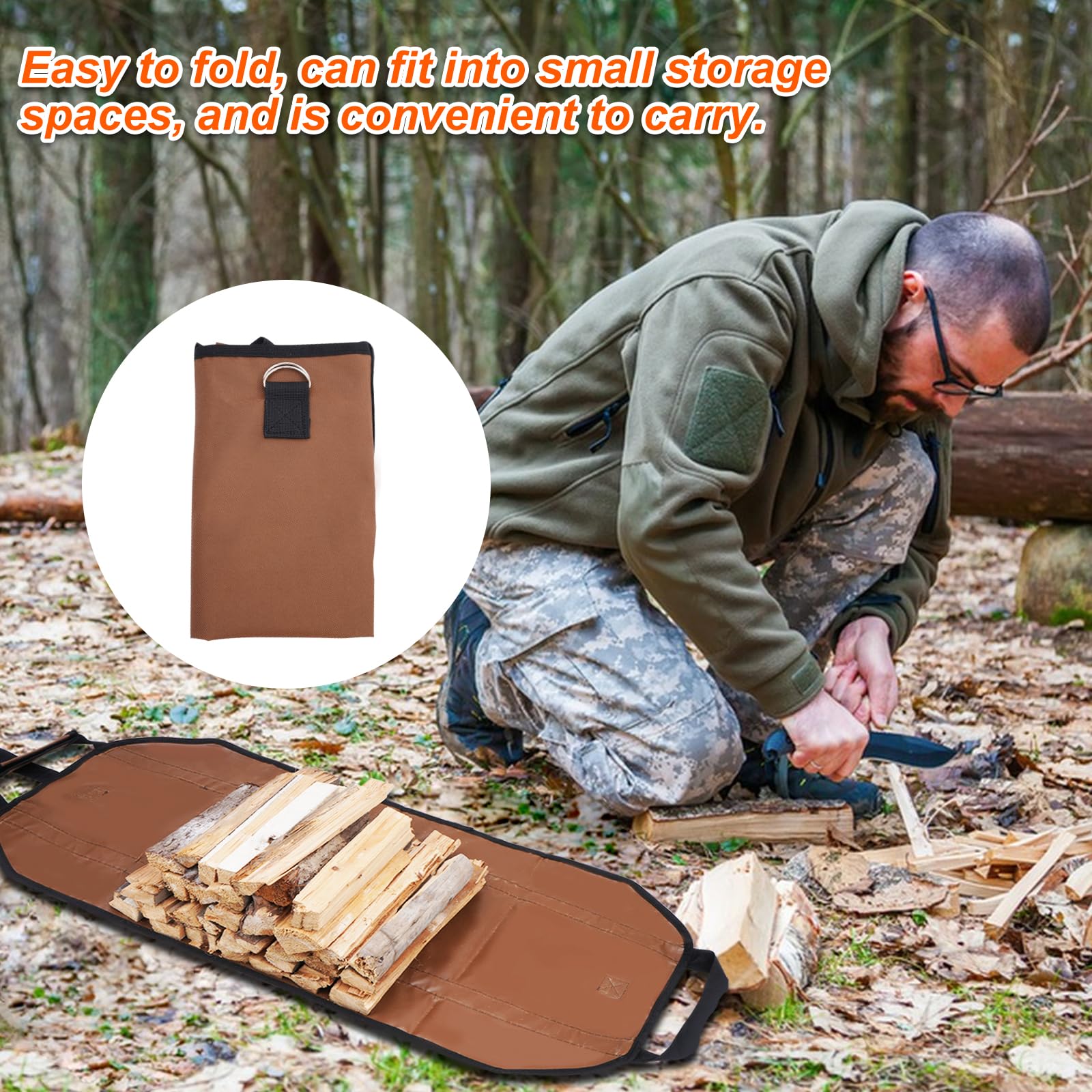 Zihvfzu Portable Firewood Bag, Wood Handling Tote Bag, Suitable as a Carrier Tool for Log Transportation and Outdoor Camping