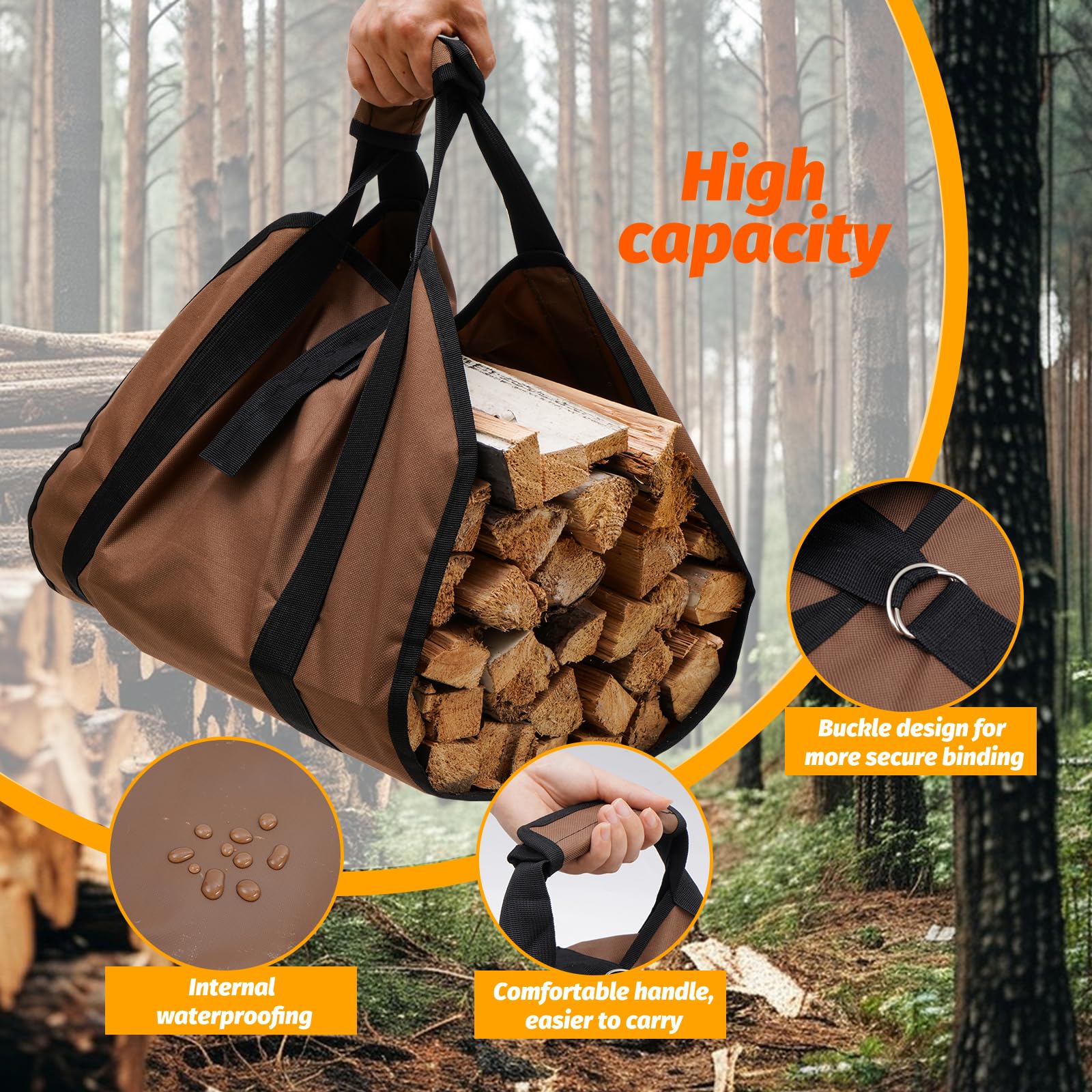 Zihvfzu Portable Firewood Bag, Wood Handling Tote Bag, Suitable as a Carrier Tool for Log Transportation and Outdoor Camping