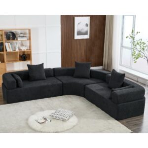 JUSTONE 111" Sectional Sofa for Living Room,Oversized Combination Sofa,Curved Sofa,Semicircular Modular Sofa with 4 Pillows for Home Office,3 Piece Free Combination(Black)