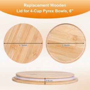 Replacement Wooden Lid for 4-Cup Pyrex Bowls, 6" Round Reusable Storage Cover, Durable Food Lid for Pyrex Glass Containers (Container excluded) (1)