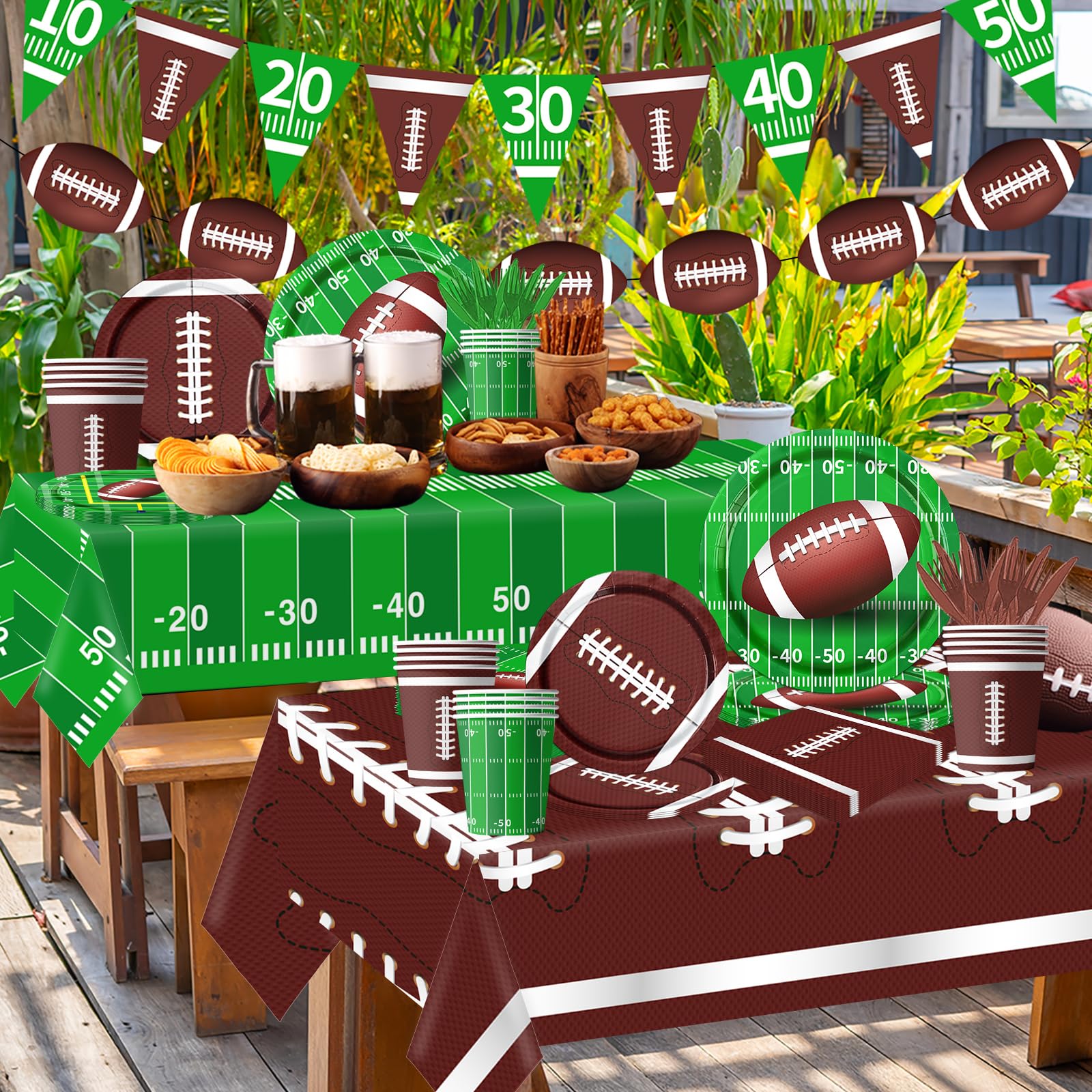 178Pcs Football Party Supplies-Football Plates and Napkins Kit Serve 25,Football Themed Tableware for Birthday,Game Day Party