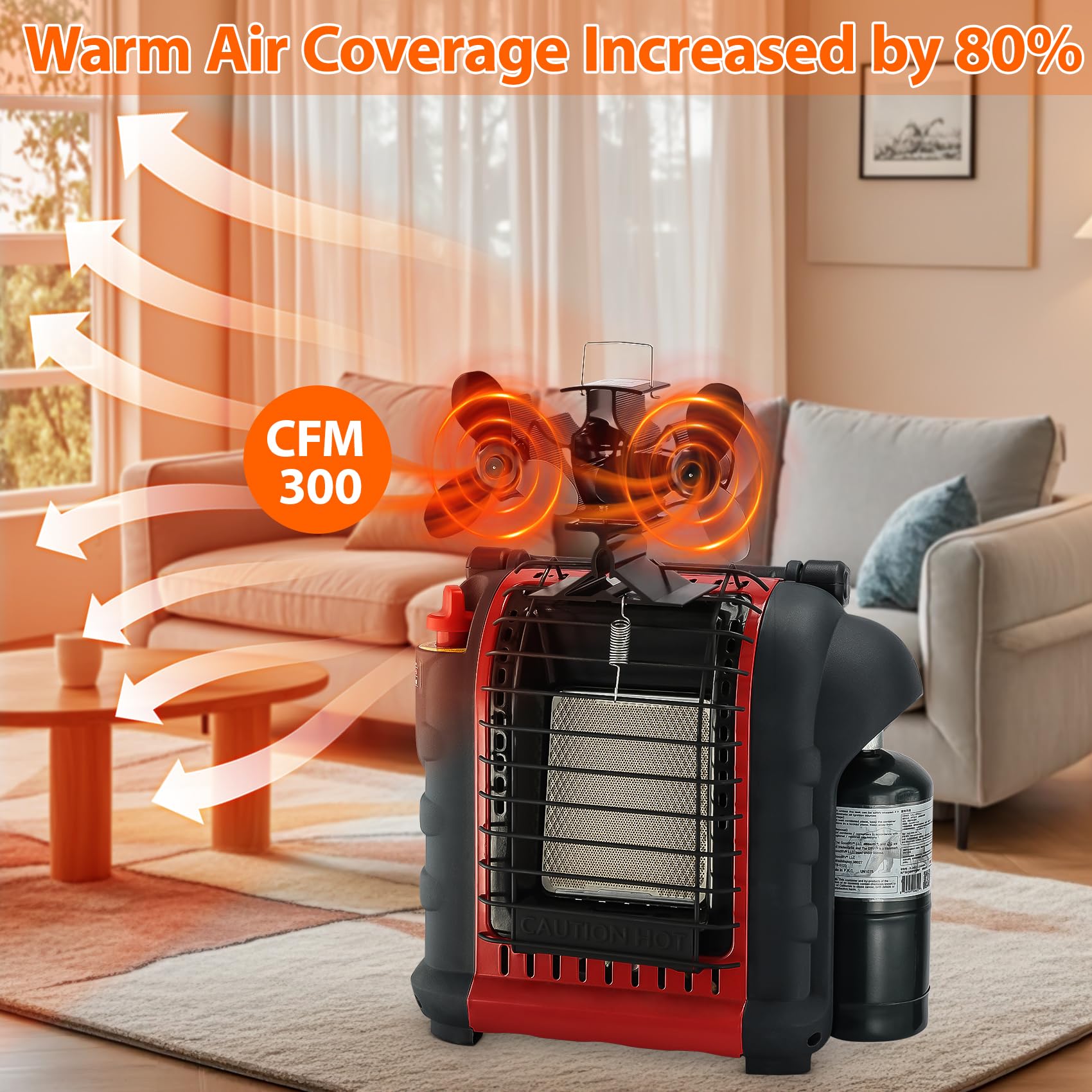 TCFUNDY Wood Stove Fan Heat Powered for Buddy Heater,Dual Motor Fireplace Eco Fan with Bracket Fixed on Propane Space Heater,Quiet Operation Circulating Warm Air, Stove Fan for Wood/Log Burner Stove