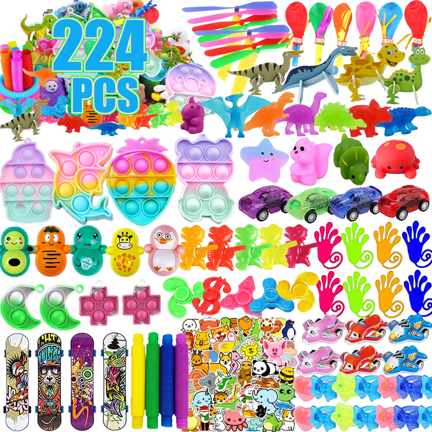 Dilycery 224 Pcs Pop Party Favors for Kids, Treasure Box Toys for Classroom, Treasure Chest for Kids Prizes, Bulk School Student Prizes Box Toys, Pinata Fillers Goodie Bag Stuffers for Kids