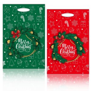 jabberwpacking 100pcs christmas gift bags 7.8"x11.8" medium plastic christmas gift wrapping bags for gifts presents xmas holiday party