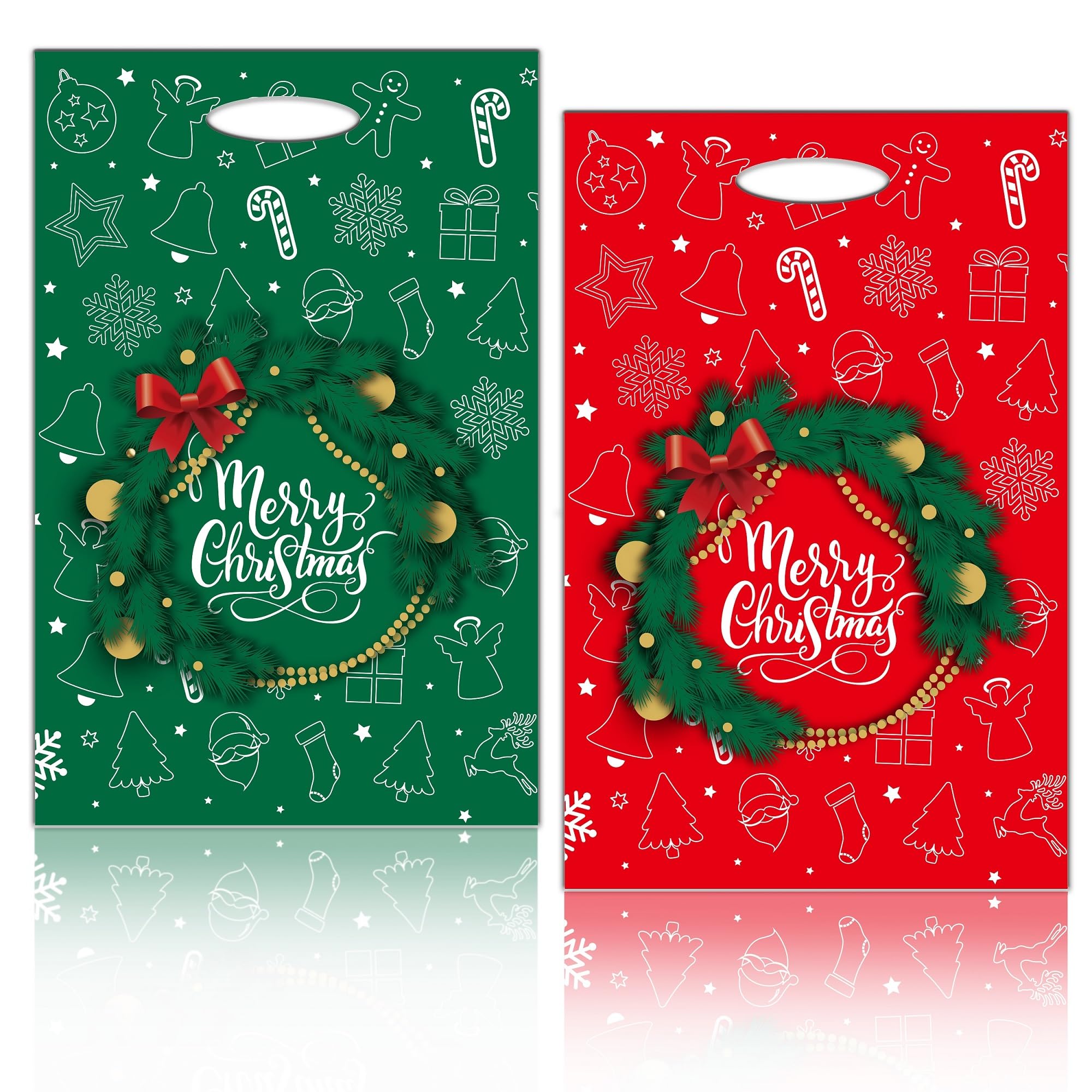 jabberwpacking 100pcs Christmas Gift Bags 7.8"x11.8" Medium Plastic Christmas Gift Wrapping Bags for Gifts Presents Xmas Holiday Party