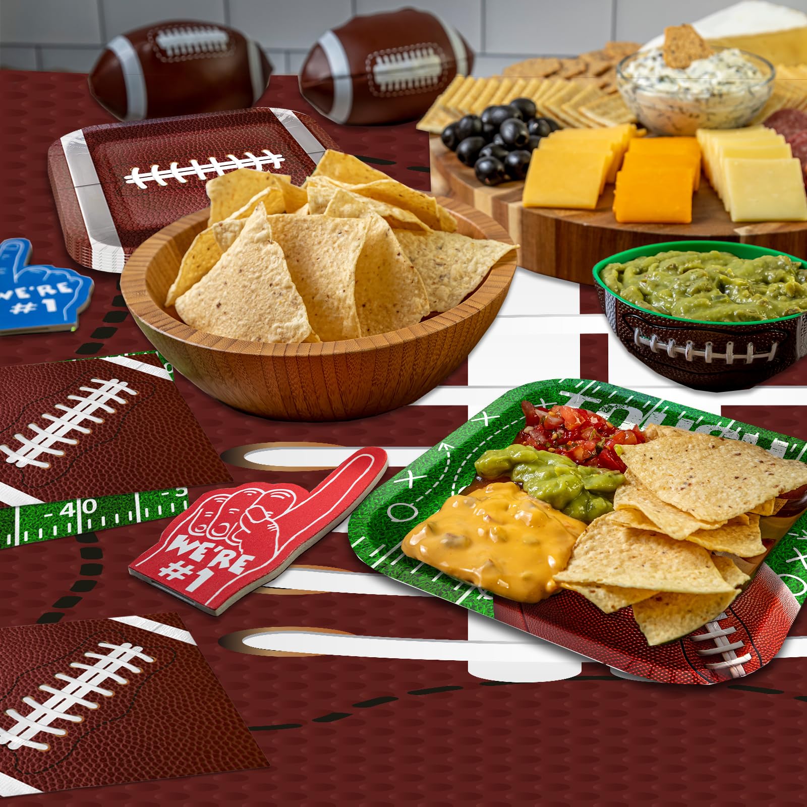 178Pcs Football Party Supplies Includes Dinner Plates, Dessert Plates, Napkins, Cups,Banner and Touchdown Tablecloth for Football Birthday Party Football Gameday Tailgate Party Decorations Serve 25