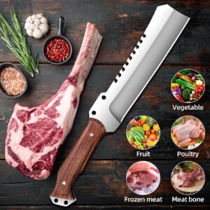 VARLEA Meat Cleaver Heavy Duty Butcher Full Tang Knife with Sheath,Chef's Knives,Vegetable Cleaver Knife Chopper,Machete for Kitchen Outdoor Camping BBQ (7.7)