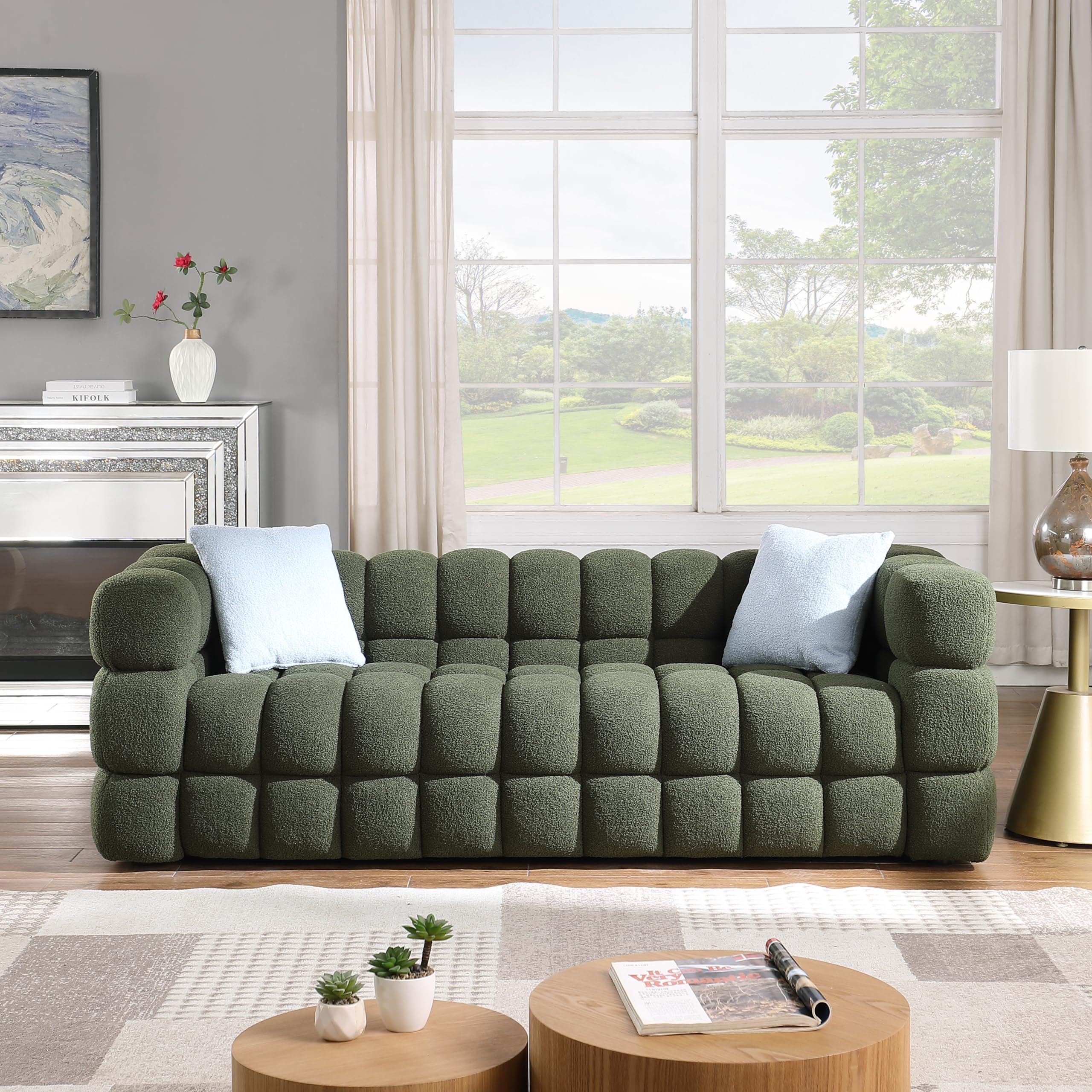 Sofa Couch - Couch Sleeper Sofa Bed with Extra Deep Seats - Comfy Couches with 2 Pillows for Livingroom, Bedroom, Apartment Lounge. (Olive Green-3 Seat)