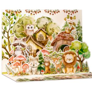 slapaflife baby shower card (animal forest theme), 3d pop-up baby shower card for girls and boys, baby card for new parents, welcome new baby, congratulations, gender reveal