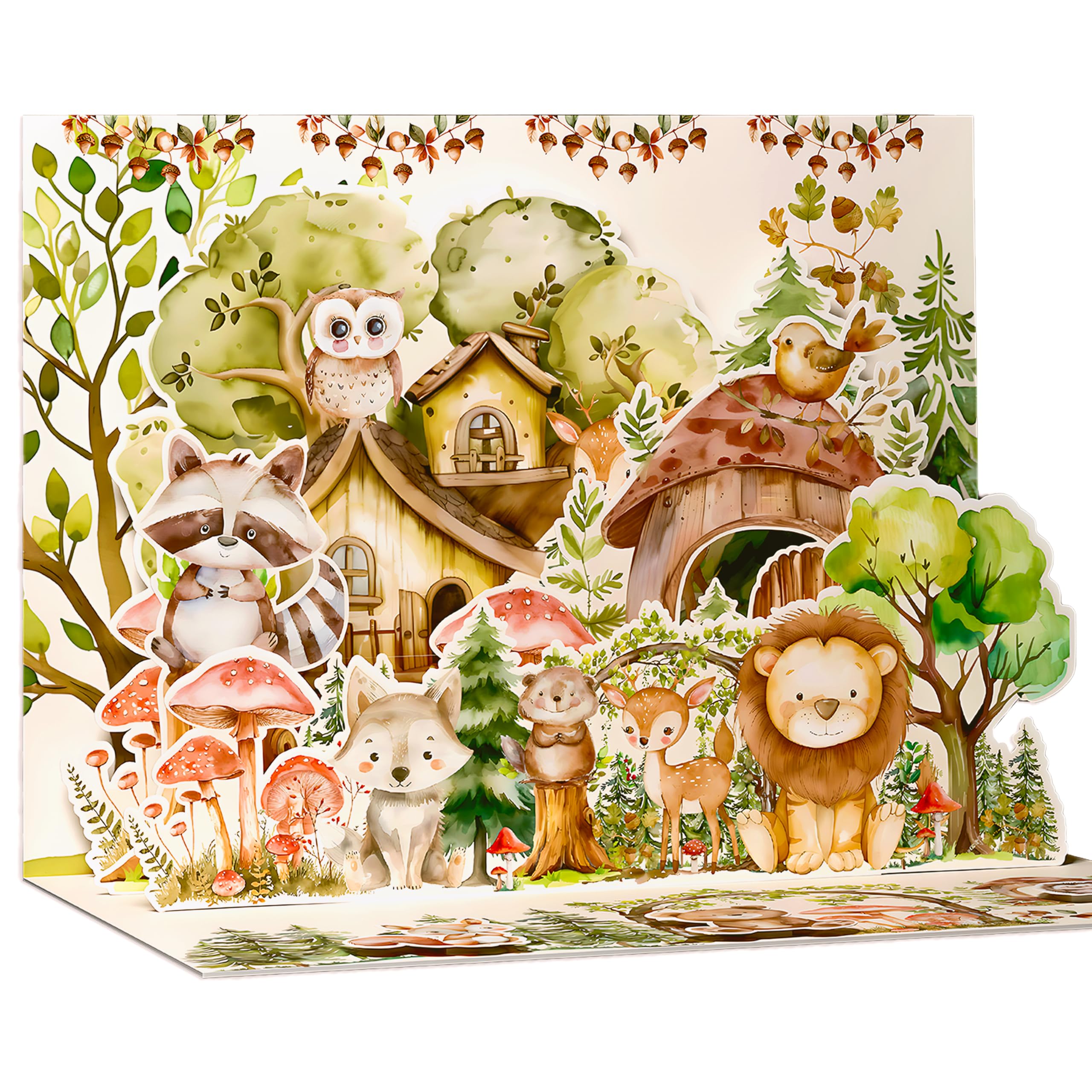 slapaflife Baby Shower Card (Animal Forest Theme), 3D Pop-up Baby Shower Card for Girls and Boys, Baby Card for New Parents, Welcome New Baby, Congratulations, Gender Reveal