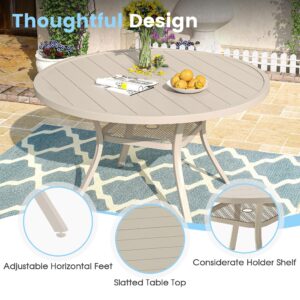 DIFY 7 PCS Patio Dining Set, Outdoor Dining Furniture Set with 47.2" Round Dining Table with Umbrella Hole & 6 Patio Swivel Curved Armrests Chairs for Yard Garden Porch Lawn, Sandshell