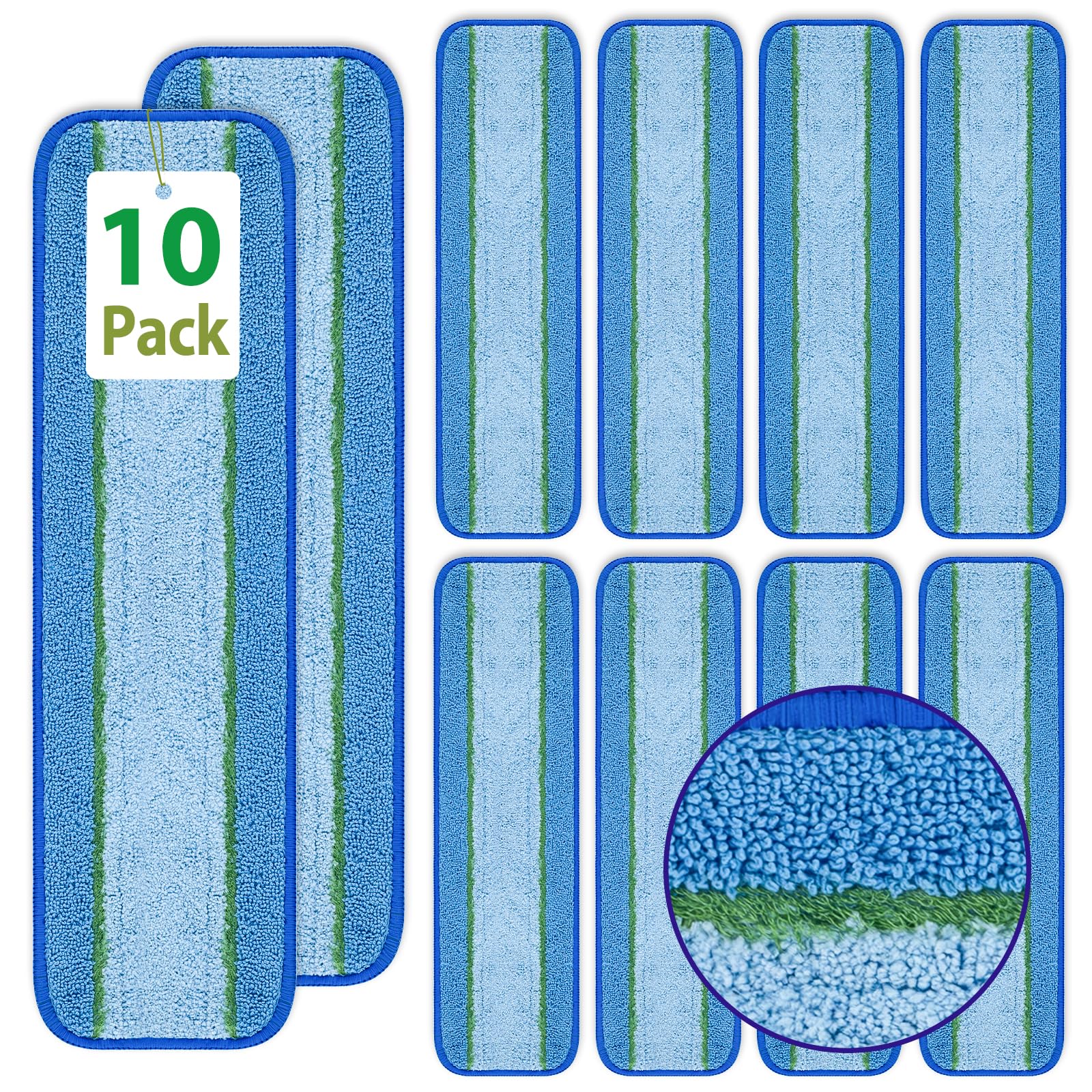 10 Pack Deep Cleaning Microfiber Pad for Bona Hardwood Mop,Rubbermaid Commercial,Swiffer Power Mop,Libman Freedom Mop and All Other 16''-18'' Spray Mop.Washable & Reusable Mop Pads for Floor Cleaning.