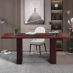 LEVNARY 78 Inch Long Executive Desk, Large Office Desk with Wood Strip Base, Modern Farmhouse Computer Desk Business Furniture for Home Office (Walnut)