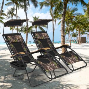 Magshion Zero Gravity Lounge Chairs with Canopy Set of 2, Outdoor Foldable Patio Reclining Chair, Adjustable Anti-Gravity Recliners with Headrest, Folding Lounger for Lawn Camping Beach, Jungle