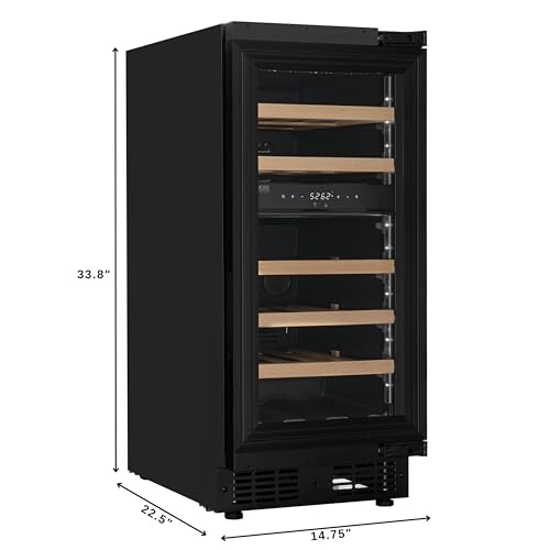 KoolMore KM-CW28DZ-WPR Reserve 15 in. Under-Counter Panel Ready Dual Zone Built-in Wine Cooler with 23 Bottle Capacity and Wooden Shelves in Black, ETL Listed