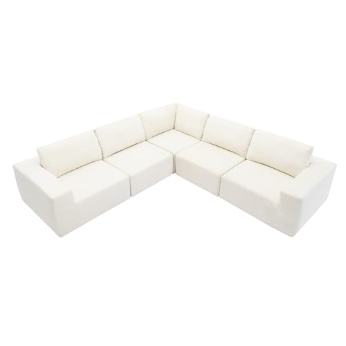 Ball & Cast 116" Luxury Upholstered Sectional Couch Set with Foam-Filled,L-Shaped Modular Reversible Sofa-Bed W/Free Combination,Modern Cozy Sleeper Furniture for Living Room Large Space,Beige