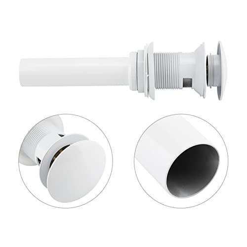 White Drain Stopper, Kitchen Bathroom Basin Sink Coating Brass Drainer for Washbasin Bath Up with Overflow Hole Tub Ceramic