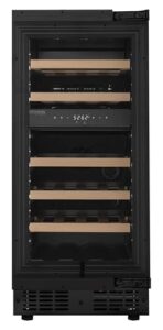 koolmore km-cw28dz-wpr reserve 15 in. under-counter panel ready dual zone built-in wine cooler with 23 bottle capacity and wooden shelves in black, etl listed