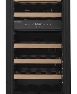 KoolMore KM-CW28DZ-WPR Reserve 15 in. Under-Counter Panel Ready Dual Zone Built-in Wine Cooler with 23 Bottle Capacity and Wooden Shelves in Black, ETL Listed