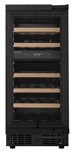 KoolMore KM-CW28DZ-WPR Reserve 15 in. Under-Counter Panel Ready Dual Zone Built-in Wine Cooler with 23 Bottle Capacity and Wooden Shelves in Black, ETL Listed