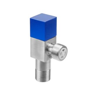 semetall square angle stop valve,g1/2'' inlet and outlet caliber shut off valve for bathroom toilet bidet shower-304 stainless steel-blue