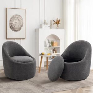 Swivel Accent Chair Barrel Chair, 360° Swivel Chair with Hidden Storage, Modern Small Round Swivel Chair Accent Chair for Living Room/Bedroom-DarkGrey