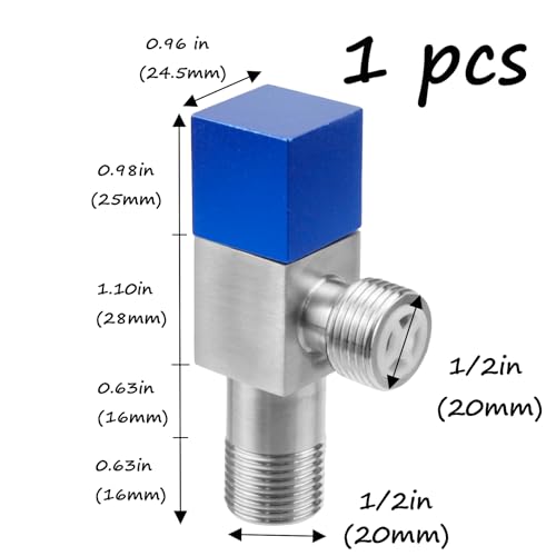 Semetall Square Angle Stop Valve,G1/2'' Inlet and Outlet Caliber Shut Off Valve For Bathroom Toilet Bidet Shower-304 Stainless Steel-Blue