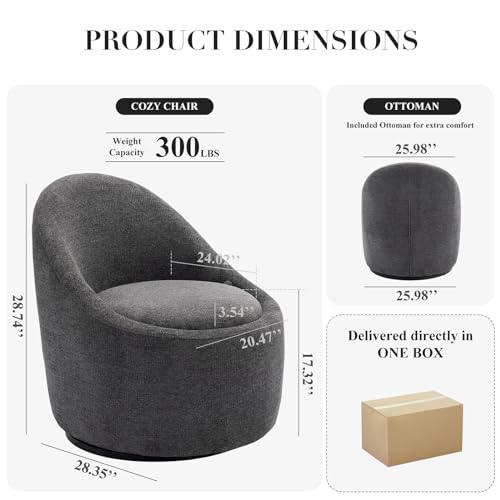 Swivel Accent Chair Barrel Chair, 360° Swivel Chair with Hidden Storage, Modern Small Round Swivel Chair Accent Chair for Living Room/Bedroom-DarkGrey