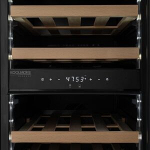 KoolMore KM-CW28DZ-WPR Reserve 15 in. Under-Counter Panel Ready Dual Zone Built-in Wine Cooler with 23 Bottle Capacity and Wooden Shelves in Black, ETL Listed