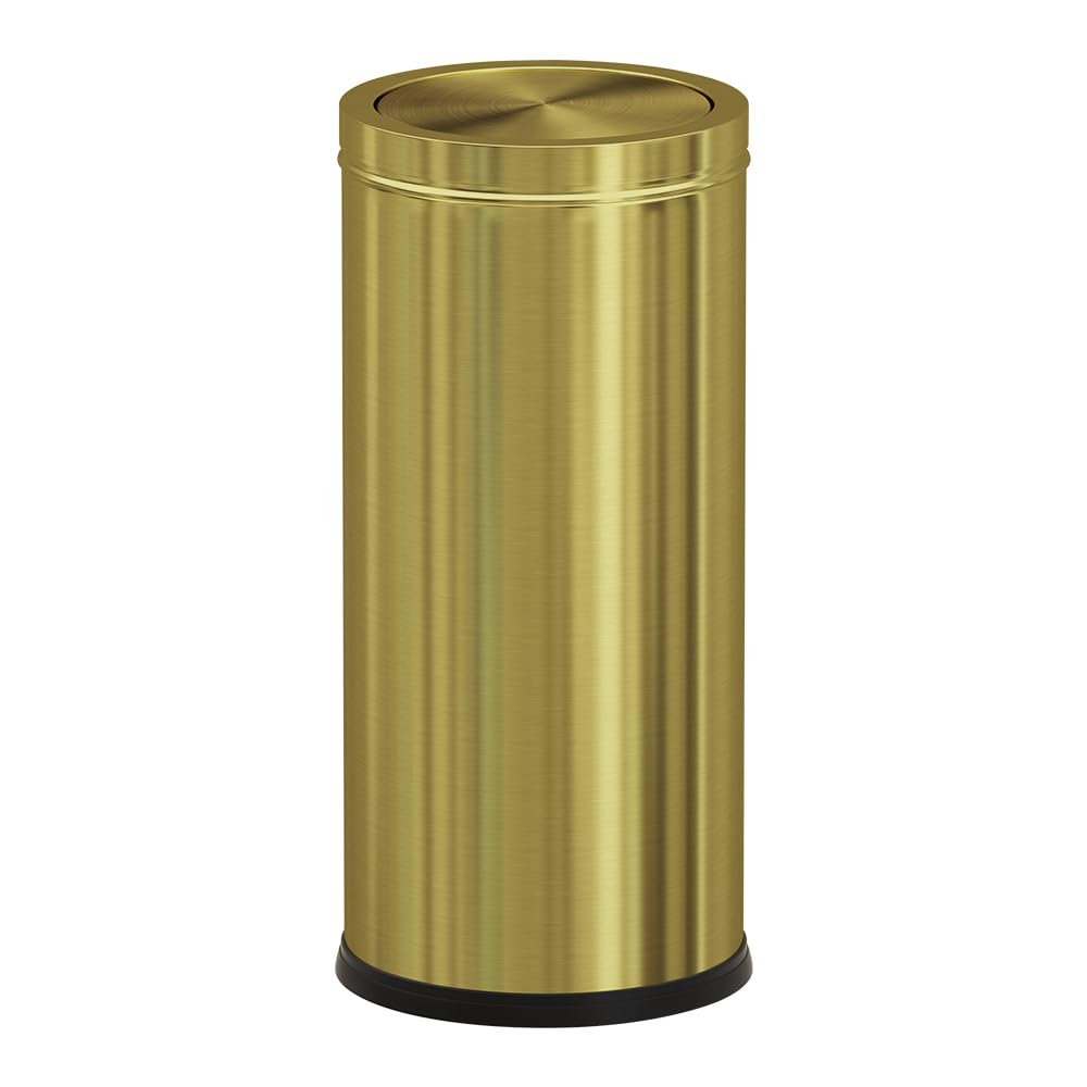 LEASYLIFE 30L/8GAL Gold Brass Kitchen Trash Can,Tall Commercial Garbage can，Large Capacity FILP lid Trash can for Kitchen,Shopping mall,Elevator gate,Airport, Hotel,Commercial (Gold)