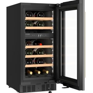 KoolMore KM-CW28DZ-WPR Reserve 15 in. Under-Counter Panel Ready Dual Zone Built-in Wine Cooler with 23 Bottle Capacity and Wooden Shelves in Black, ETL Listed