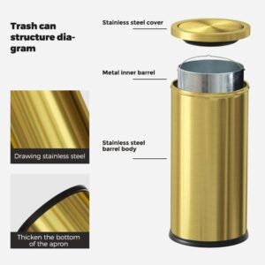 LEASYLIFE 30L/8GAL Gold Brass Kitchen Trash Can,Tall Commercial Garbage can，Large Capacity FILP lid Trash can for Kitchen,Shopping mall,Elevator gate,Airport, Hotel,Commercial (Gold)