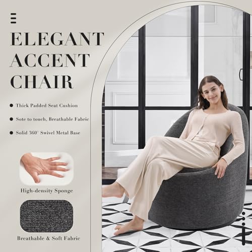 Swivel Accent Chair Barrel Chair, 360° Swivel Chair with Hidden Storage, Modern Small Round Swivel Chair Accent Chair for Living Room/Bedroom-DarkGrey