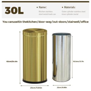 LEASYLIFE 30L/8GAL Gold Brass Kitchen Trash Can,Tall Commercial Garbage can，Large Capacity FILP lid Trash can for Kitchen,Shopping mall,Elevator gate,Airport, Hotel,Commercial (Gold)