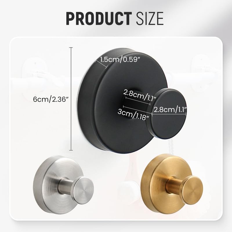 FANSUIT Luxe Hold No-Drill Hooks, Stainless Steel Vacuum Suction Cup Bathroom, 2024 New Stainless Steel Waterproof Suction Cup Hooks, Mounting on Glass Shower Doors, Mirrors (Black*4pcs)