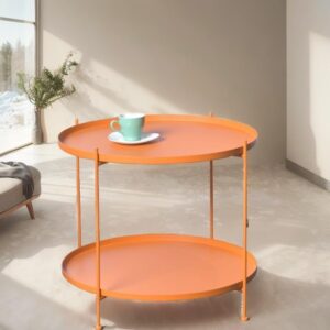 2-Tier Sleek Accent Side/End Table, Circular Top Modern Minimalist Orange Metal Furniture for Living Room, Bedroom - Sofa Table - Nightstand Bedside Table for Small Spaces, Indoor & Outdoor, 23.6" Dia