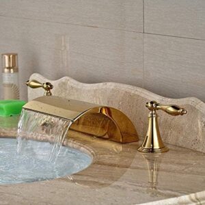 Kitchen Taps Faucet Modern Widespread Deck Mounted Waterfall Sink Faucet Golden Bath Mixer Taps Dual Handles