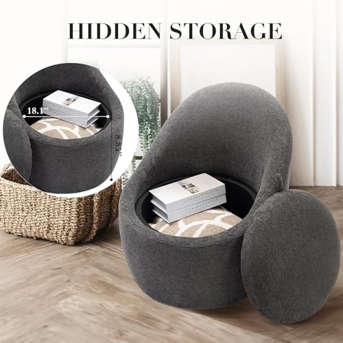 Swivel Accent Chair Barrel Chair, 360° Swivel Chair with Hidden Storage, Modern Small Round Swivel Chair Accent Chair for Living Room/Bedroom-DarkGrey