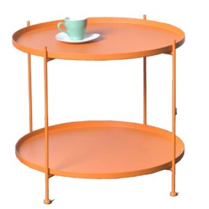 2-tier sleek accent side/end table, circular top modern minimalist orange metal furniture for living room, bedroom - sofa table - nightstand bedside table for small spaces, indoor & outdoor, 23.6" dia