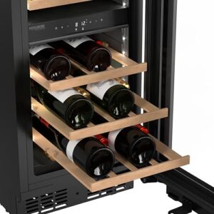 KoolMore KM-CW28DZ-WPR Reserve 15 in. Under-Counter Panel Ready Dual Zone Built-in Wine Cooler with 23 Bottle Capacity and Wooden Shelves in Black, ETL Listed