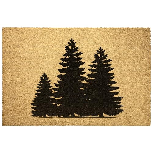 Three Pine Tree Coir Doormat - Winter Welcome/Outdoor Lover Welcome Mat/Pines/Mountain/Christmas Time/Simple Decorations/Elegant