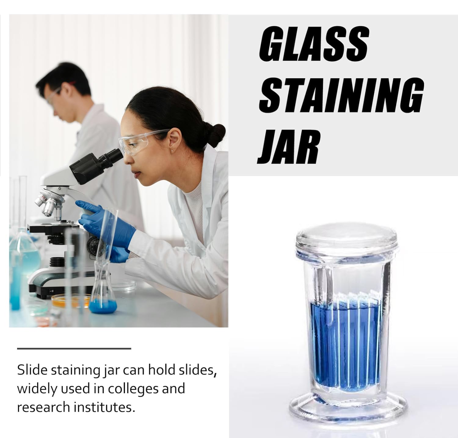 RGULICX Coplin Staining Jar with Glass Lid, 2 Pack 5 Slide Glass Staining Tank for Labs Laboratory School