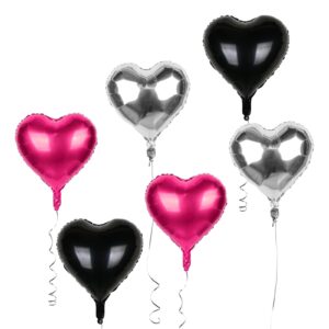 Mefuny 18PCS 18 Inch Hot Pink Black Silver Heart Shape Foil Balloons For Valentine Wedding Bridal Shower Party Graduation Decoration